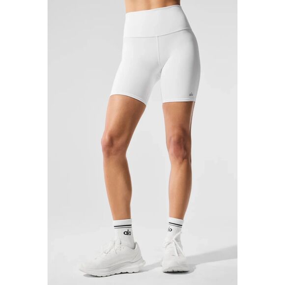 Alo Yoga 7" High-Waist Biker ShortWhite Major MovesXS NWT Authentic